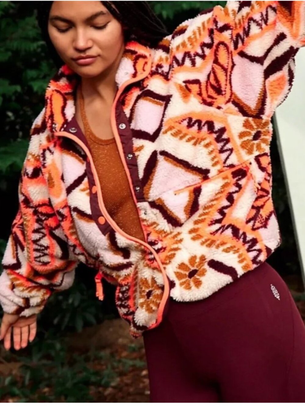 Free People Hit The Slopes Fleece Jacket – Deco Floral Canvas Combo – Small